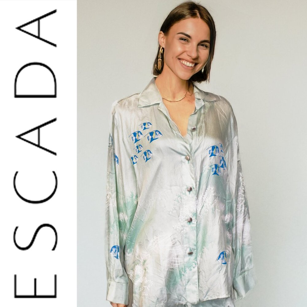 Escada Silver And Blue Blouse - image 1